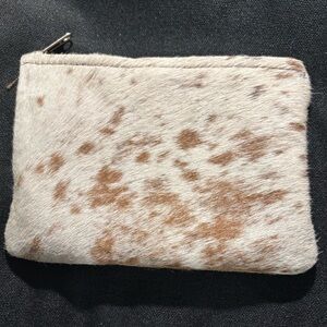 Elegant Brown and Cream Cowhide Cosmetic Pouch